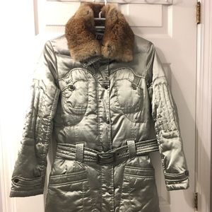 Down jacket with rabbit fur collar